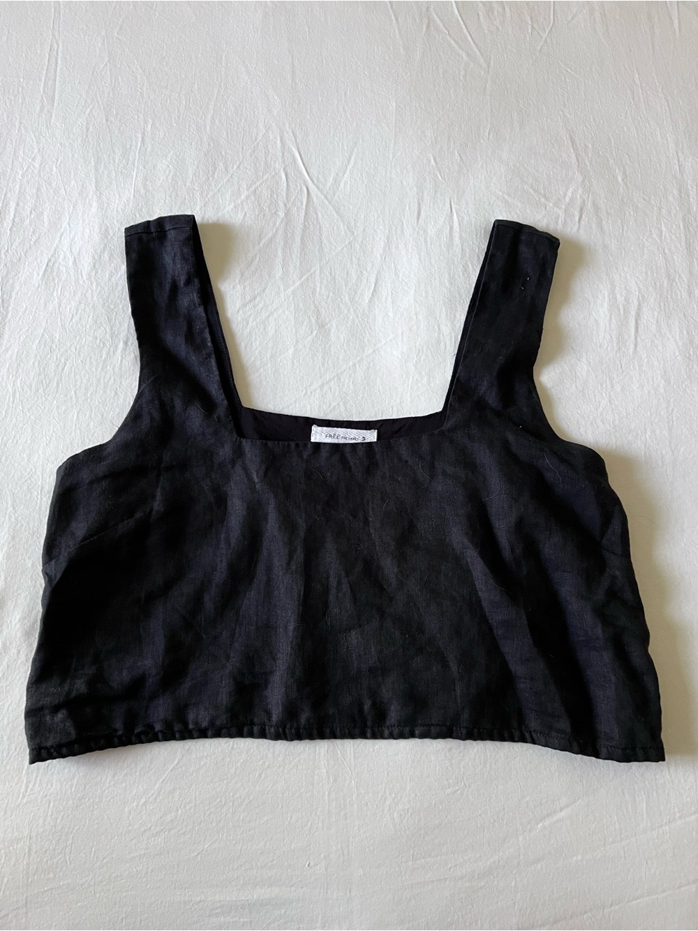 European Linen Square Neck Black Crop Tank Top